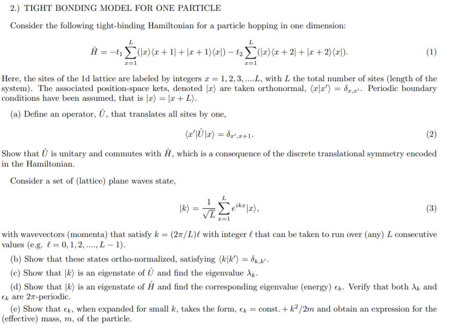 Solved 2.) TIGHT BONDING MODEL FOR ONE PARTICLE Consider the | Chegg.com