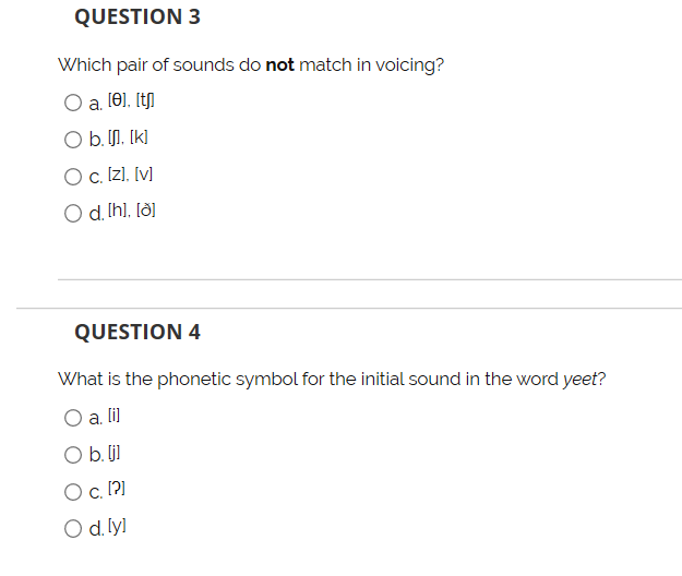 Question 3 Which Pair Of Sounds Do Not Match In Vo Chegg Com