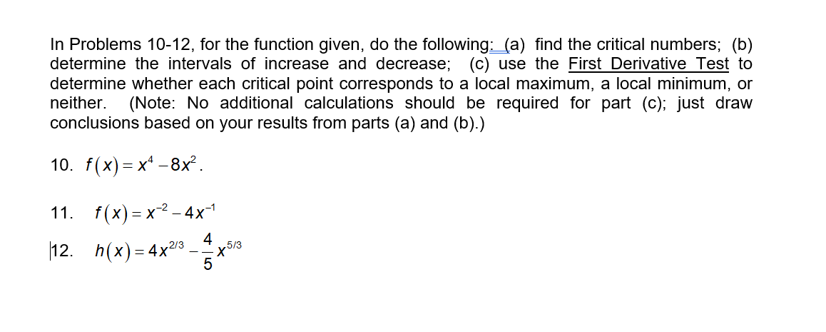 Solved In Problems 10-12, for the function given, do the | Chegg.com