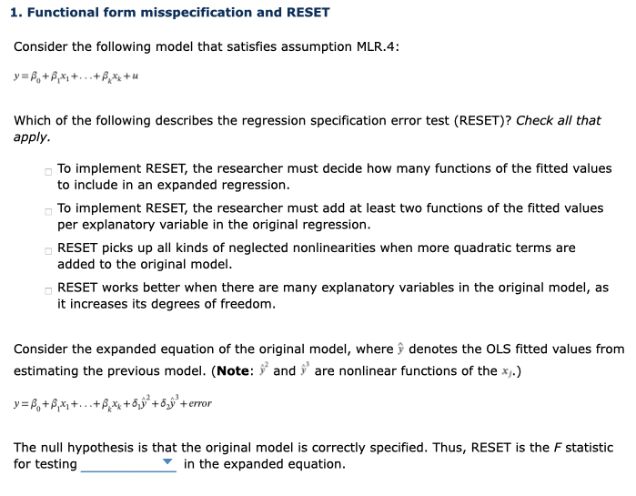 1. Functional form misspecification and RESET