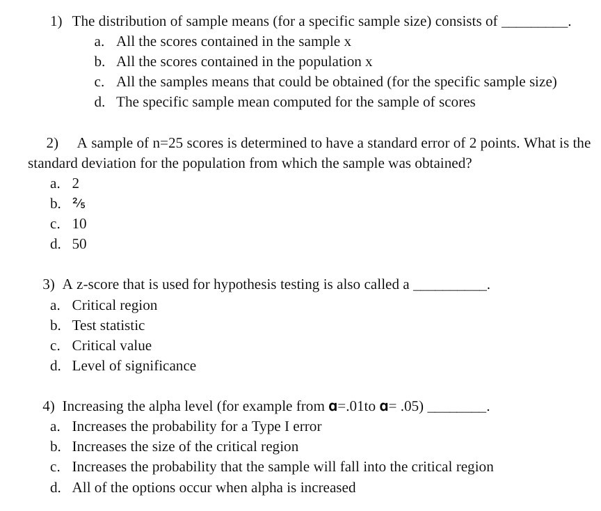Solved 1) The distribution of sample means (for a specific | Chegg.com