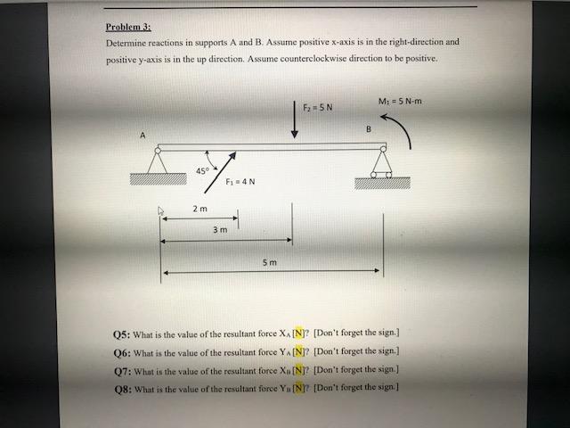 Solved Problem 3: Determine Reactions In Supports A And B. | Chegg.com