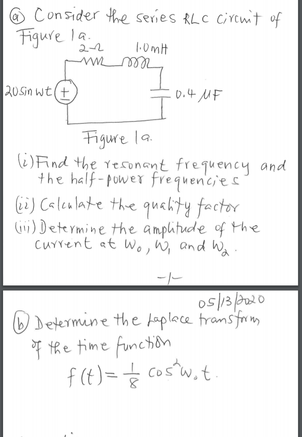 Solved | @ Consider the series RLC circuit of Figure la. T' | Chegg.com