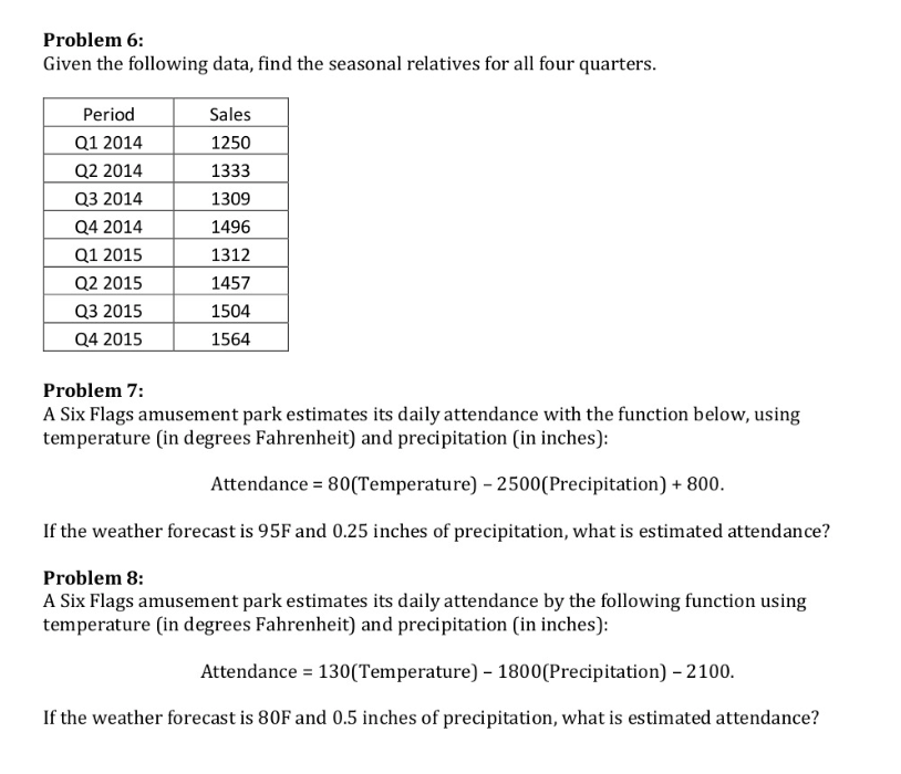 Solved Forecasting: Practice Computational Problems Problem | Chegg.com