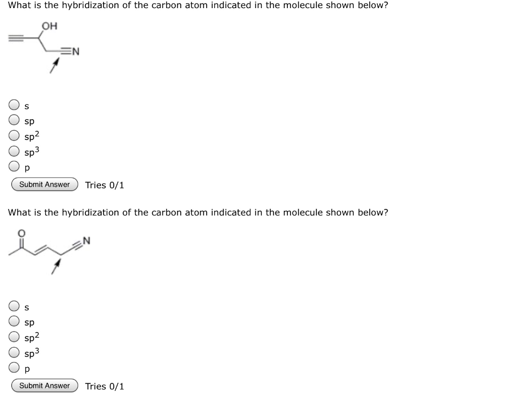 Solved What is the hybridization of the carbon atom | Chegg.com