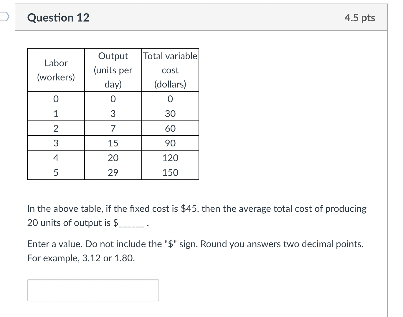 Solved In the above table, if the fixed cost is $45, then | Chegg.com