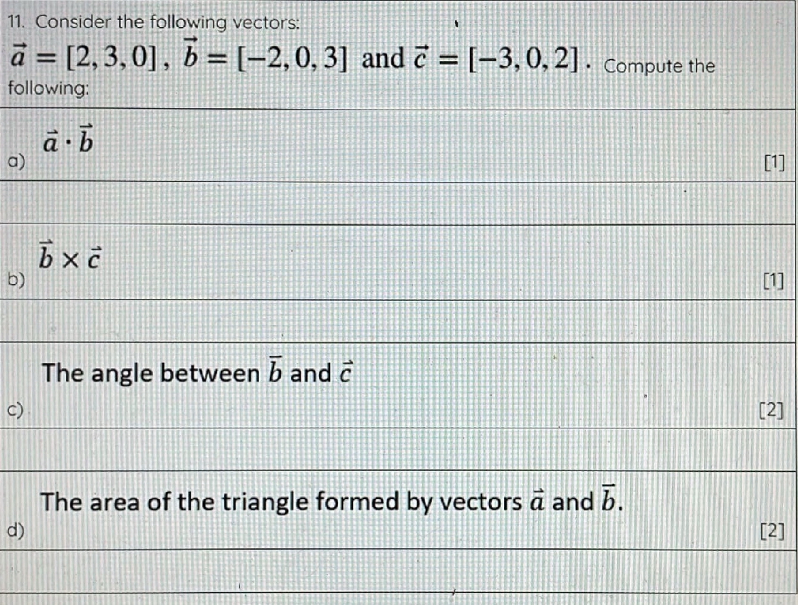 Solved 11. Consider The Following Vectors: | Chegg.com