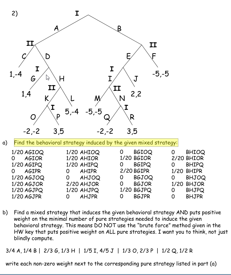Solved Game Theory: Find the behavioral strategy induced by | Chegg.com