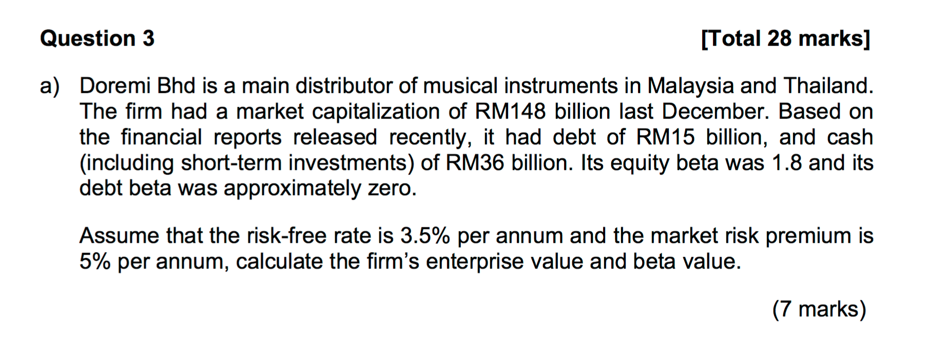 Solved Question 3 Total 28 Marks A Doremi Bhd Is A Mai Chegg Com