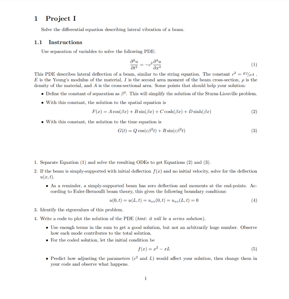 1 Project I Solve the differential equation | Chegg.com