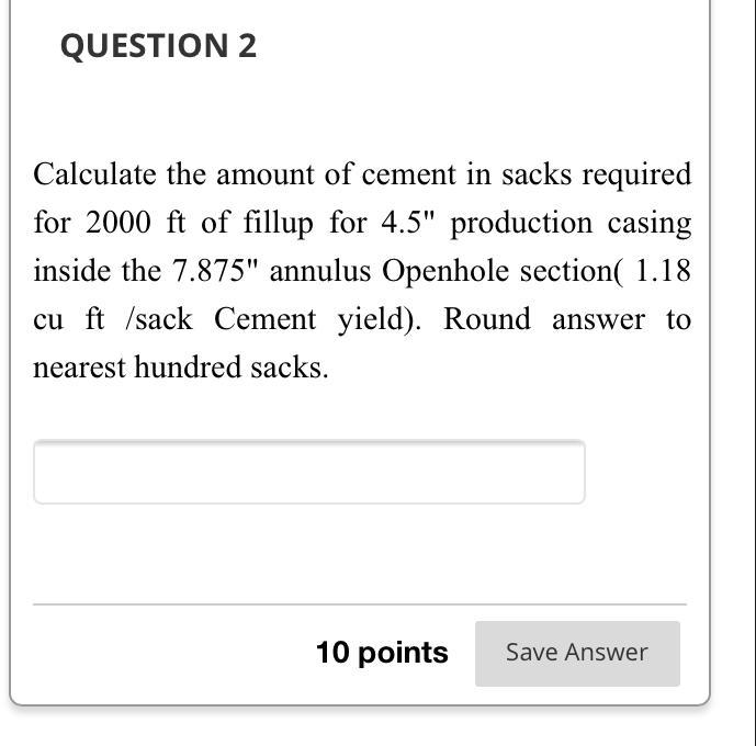Solved QUESTION 2 Calculate the amount of cement in sacks