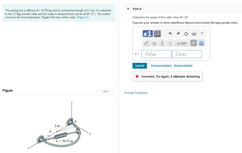 Solved The spring has a stiffness k = 50 N/m and an | Chegg.com