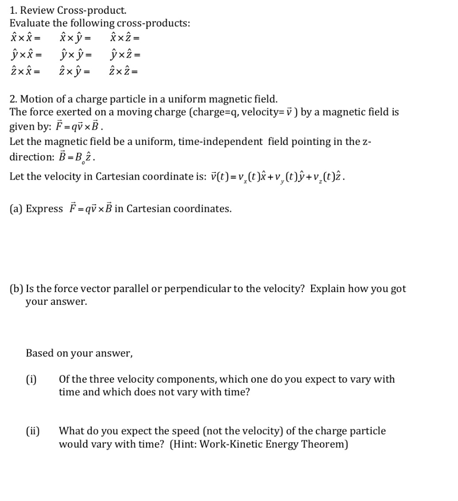 Solved 1 Review Cross Product Evaluate The Following Cr Chegg Com