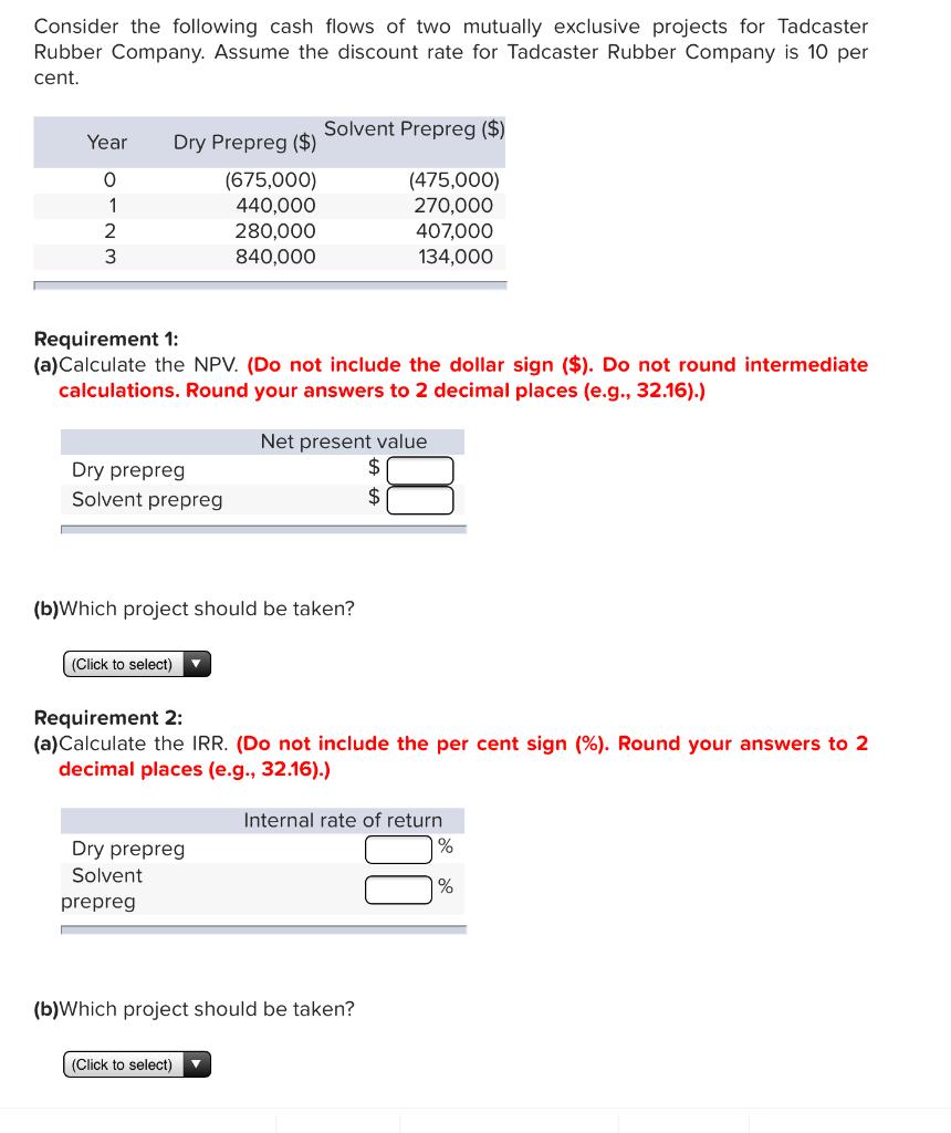 Solved Consider the following cash flows of two mutually | Chegg.com