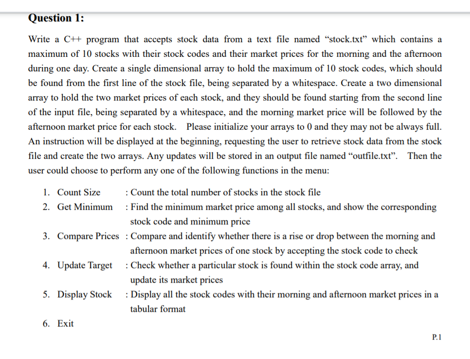 Solved Question 1: Write a C++ program that accepts stock | Chegg.com