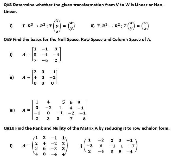 Solved Q#8 Determine whether the given transformation from V | Chegg.com