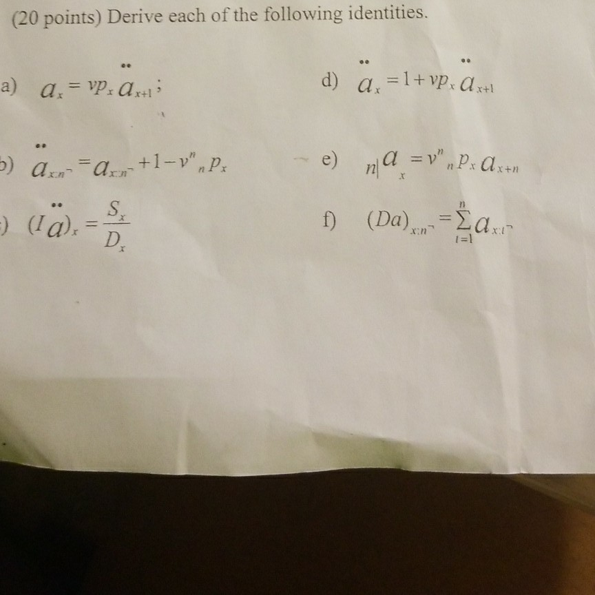 Points Derive Each Of The Following Identitie Chegg Com