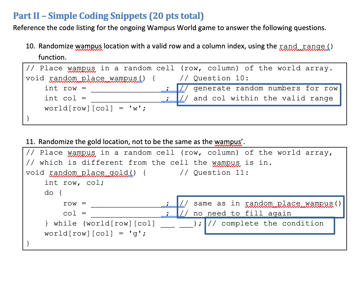 Solved Part II – Simple Coding Snippets (20 pts total) | Chegg.com