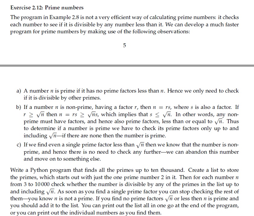 Solved Exercise 2.12: Prime numbers The program in Example | Chegg.com