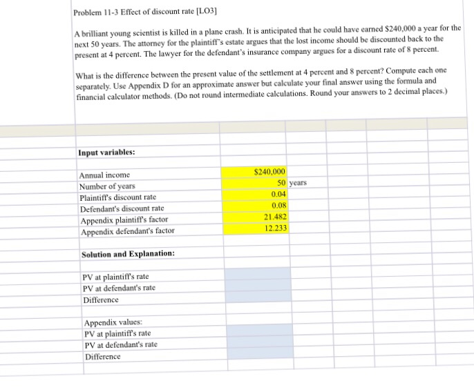 Solved Problem 11-3 Effect of discount rate [LO3)] g | Chegg.com