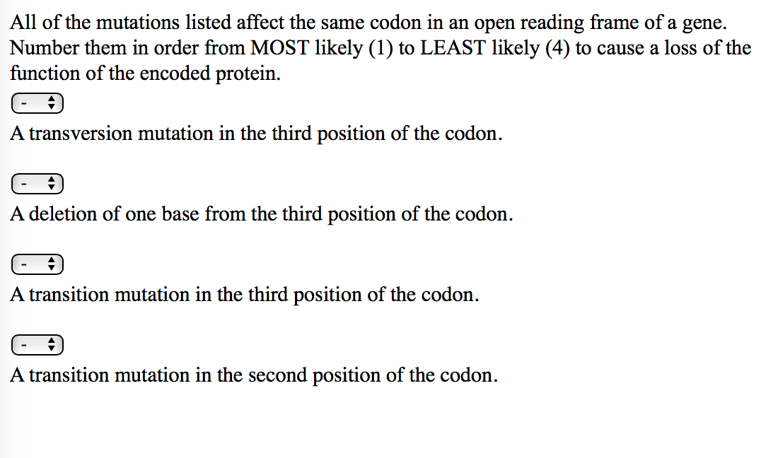 Solved All of the mutations listed affect the same codon in | Chegg.com