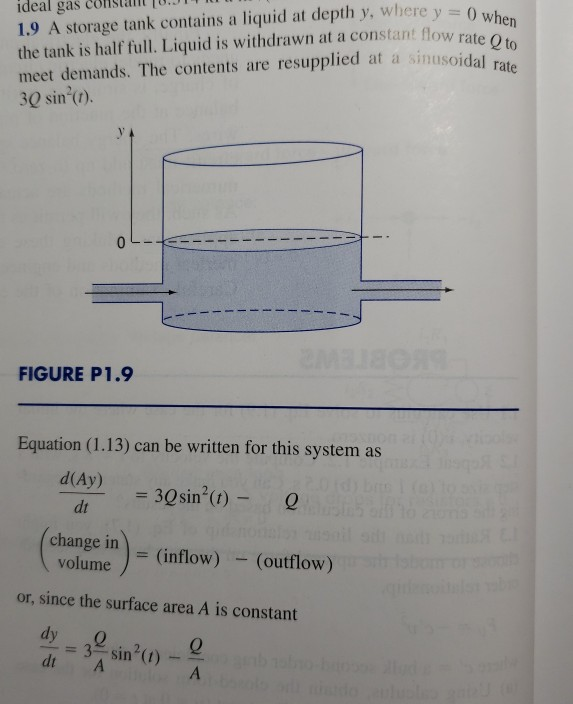 ideal gas 1.9 A storage tank contains a liquid at depth y, where y = 0 when the tank is half full. Liquid is withdrawn at a c
