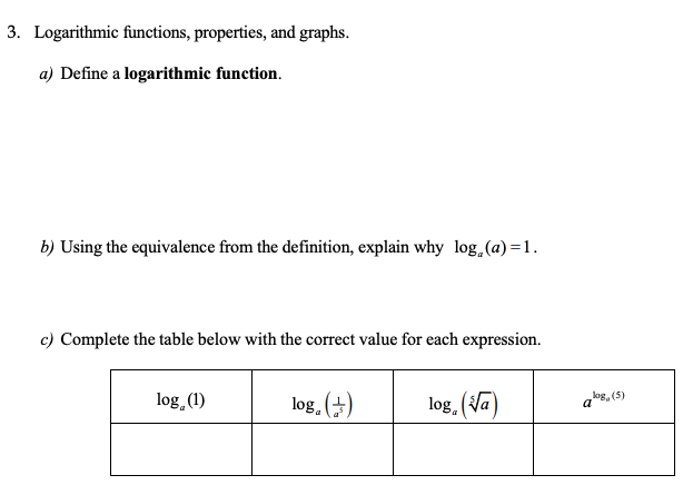 3.3 properties of logarithmic functions homework