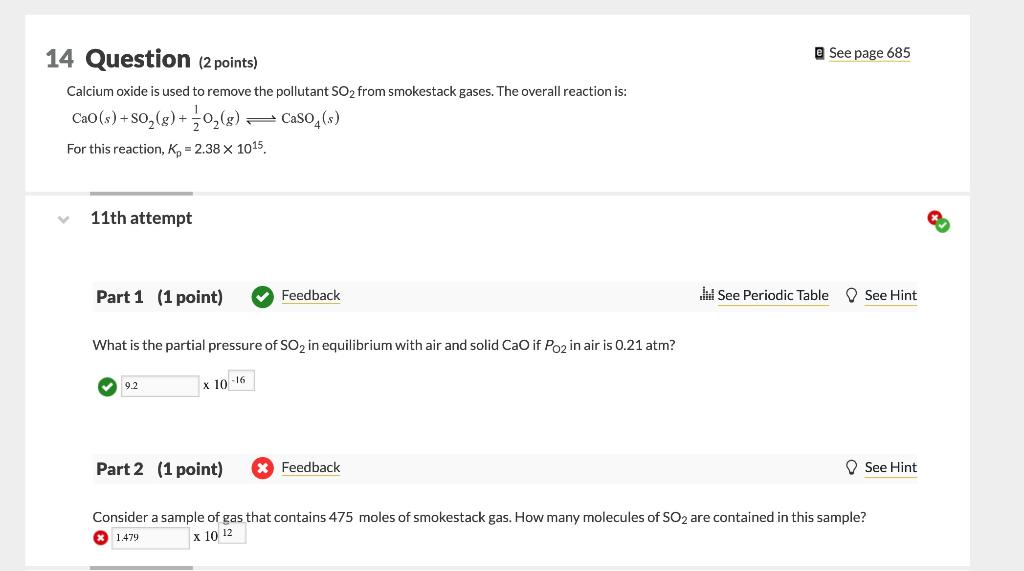 Solved e See page 685 14 Question (2 points) Calcium oxide | Chegg.com