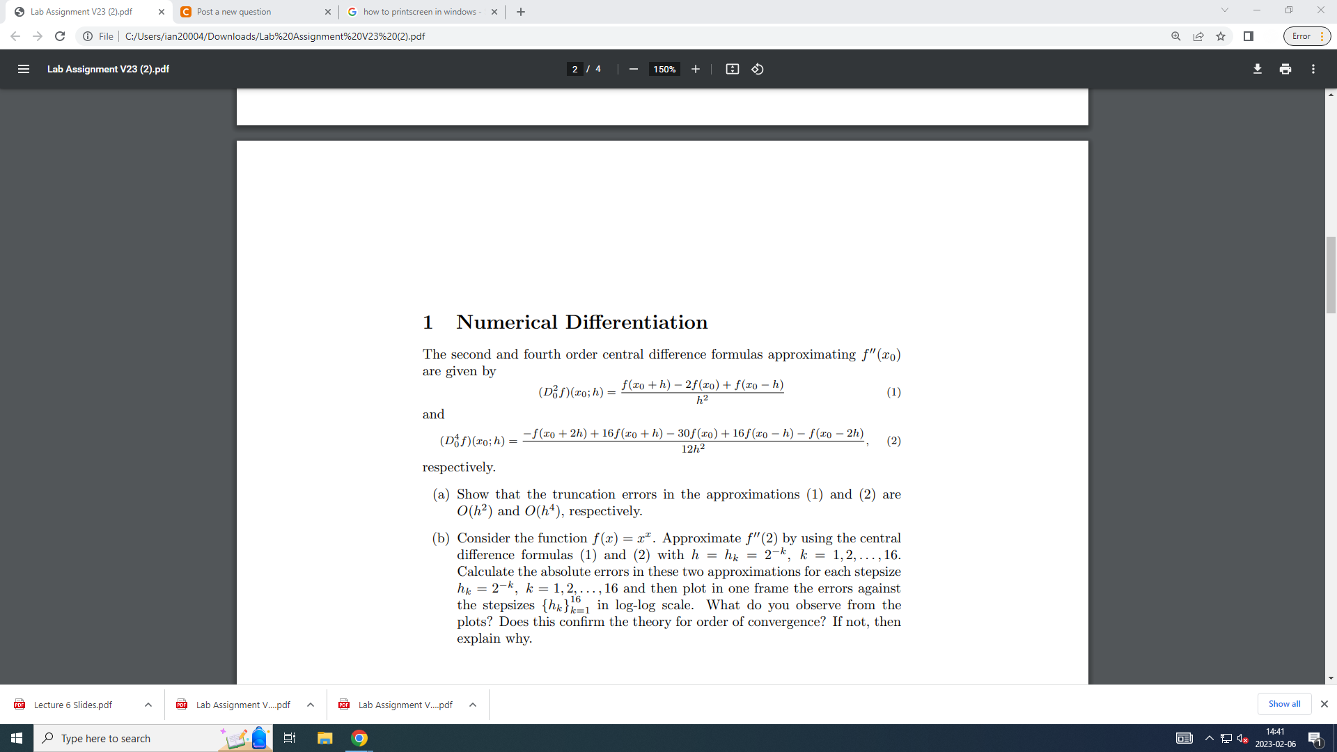 Solved 1 Numerical Differentiation The second and fourth | Chegg.com