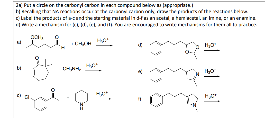 Solved 2a) Put a circle on the carbonyl carbon in each | Chegg.com