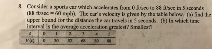 Solved 8 Consider A Sports Car Which Accelerates From 0 Chegg