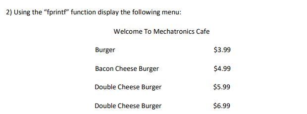 Solved 2) Using the "fprintf" function display the following | Chegg.com