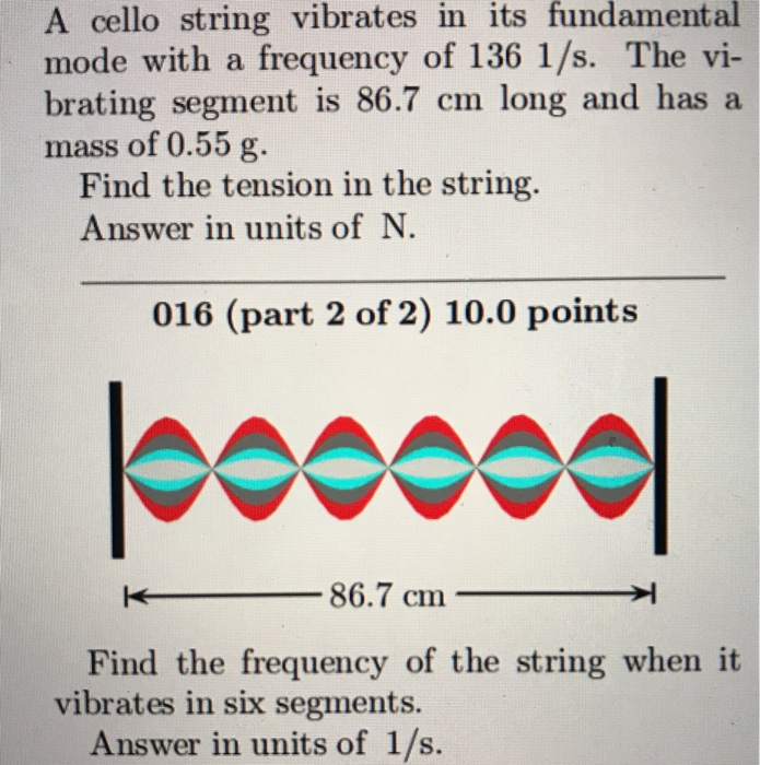 Solved A cello string vibrates in its fundamental mode with