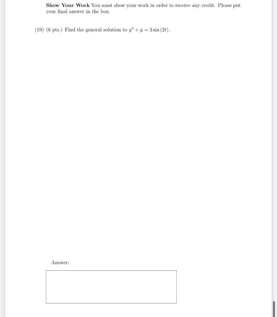 Solved Show Your Work You must show your work in order to | Chegg.com