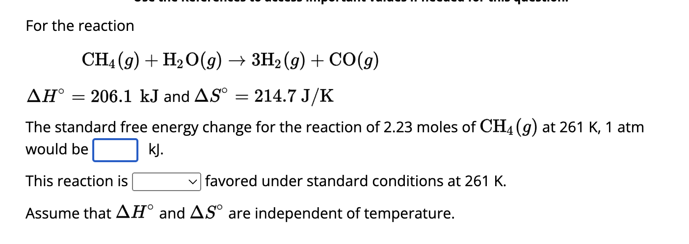 Solved For the reaction CH4(g)+H2O(g)→3H2(g)+CO(g)ΔH∘=206.1 | Chegg.com