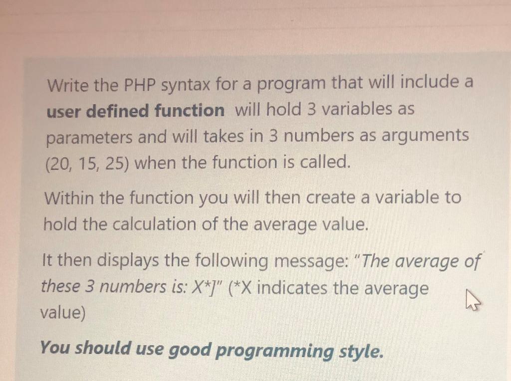 Solved Write the PHP syntax for a program that will include | Chegg.com