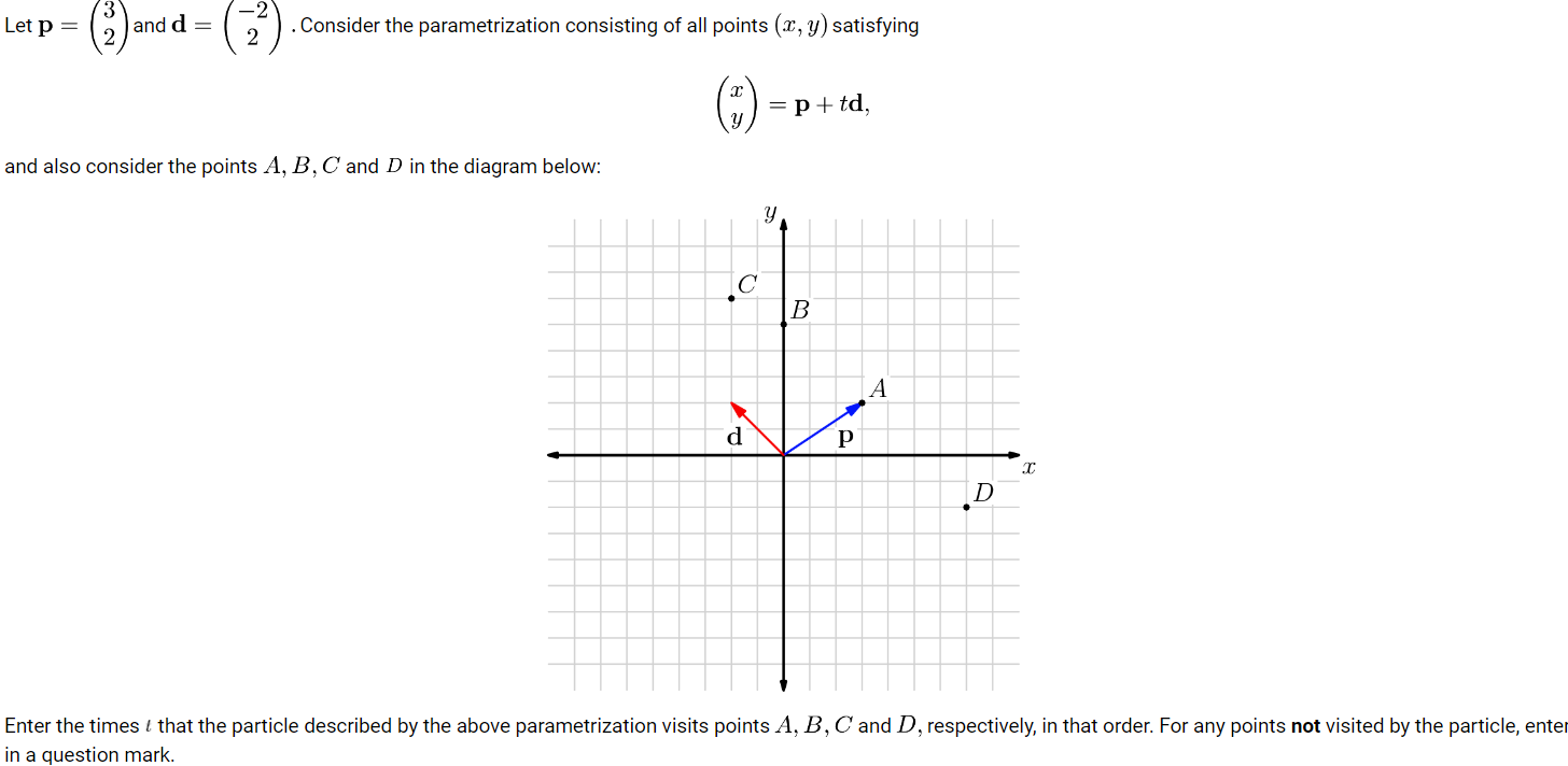 Let p=(32) and d=(−22). Consider the parametrization | Chegg.com