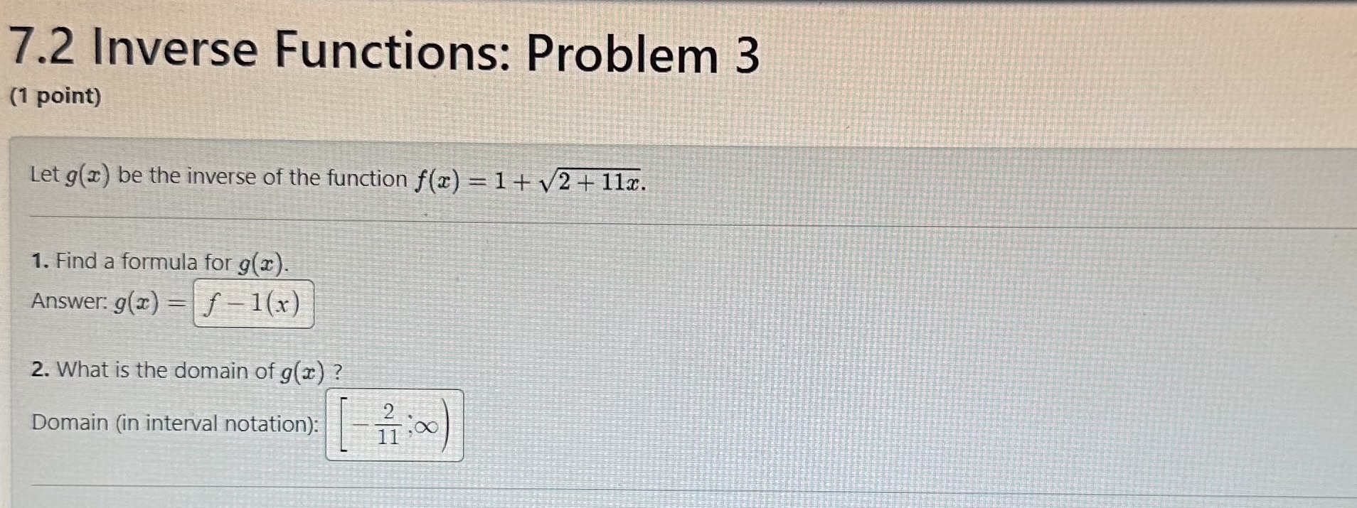 Solved 7.2 Inverse Functions: Problem 1 (2 points) Enter a Y | Chegg.com
