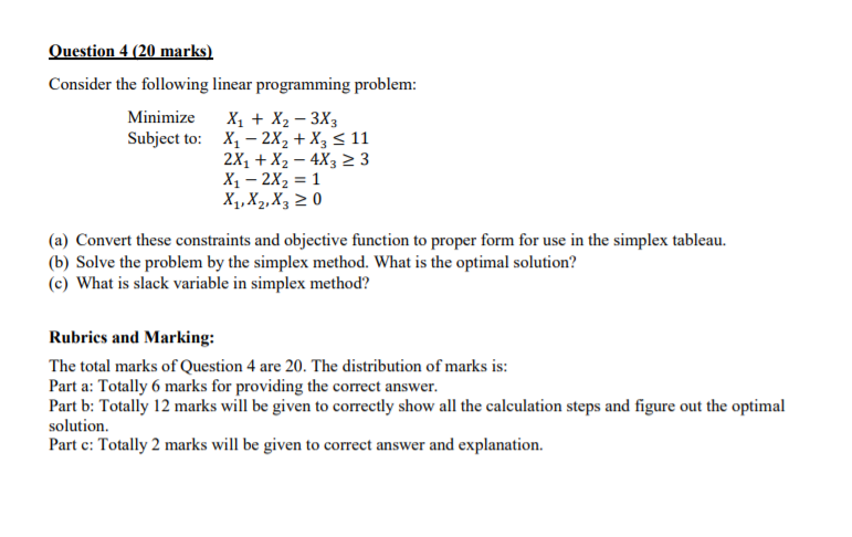 Solved Question 4 (20 marks) Consider the following linear | Chegg.com