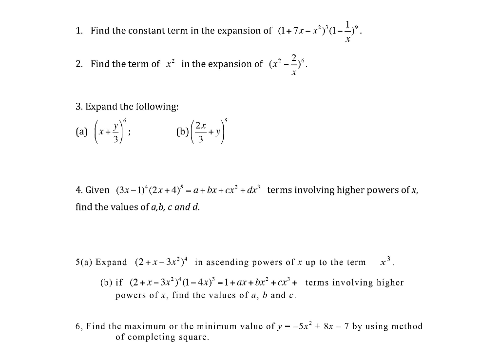 Solved 1 Find The Constant Term In The Expansion Of 1 7x Chegg