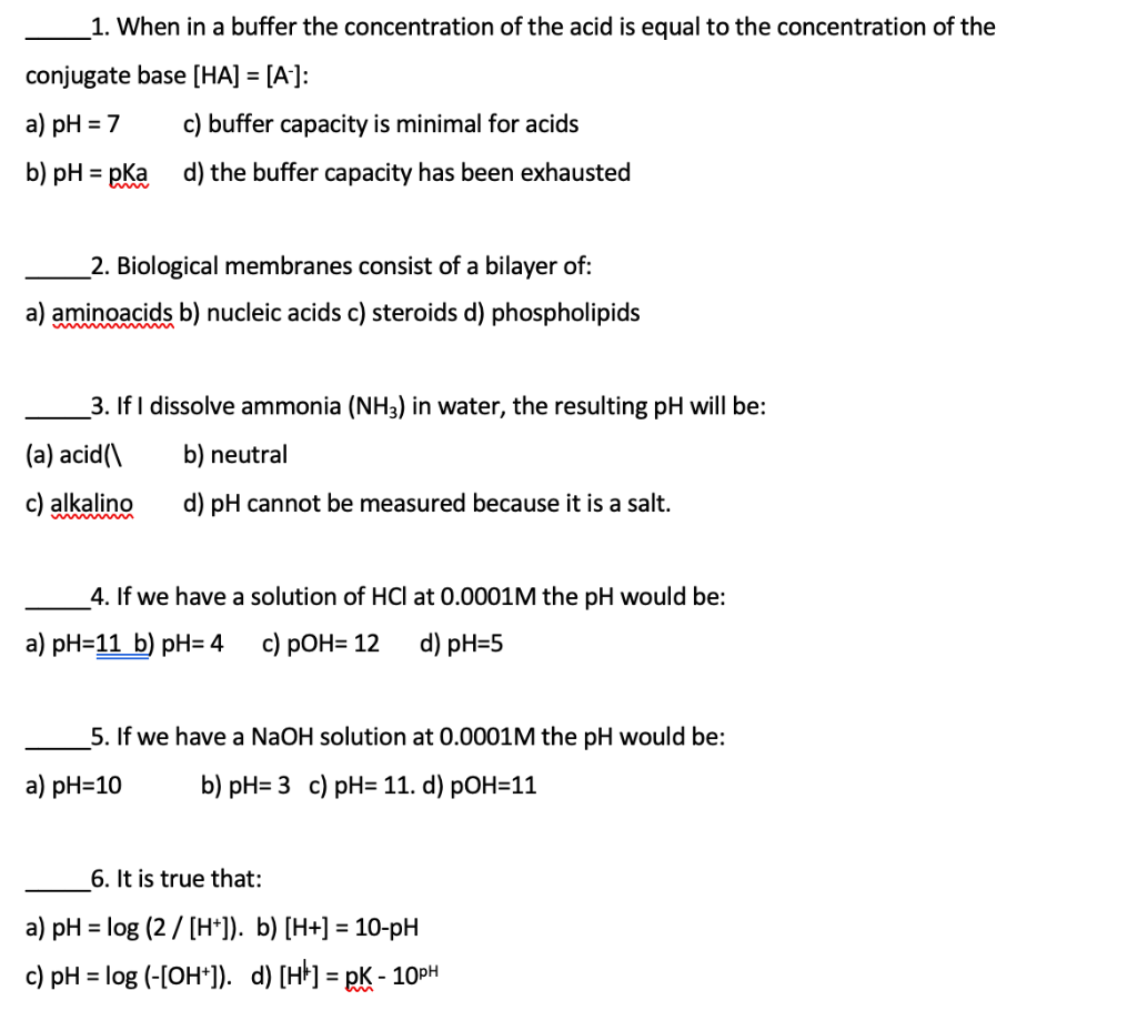 Solved 1. When in a buffer the concentration of the acid is | Chegg.com