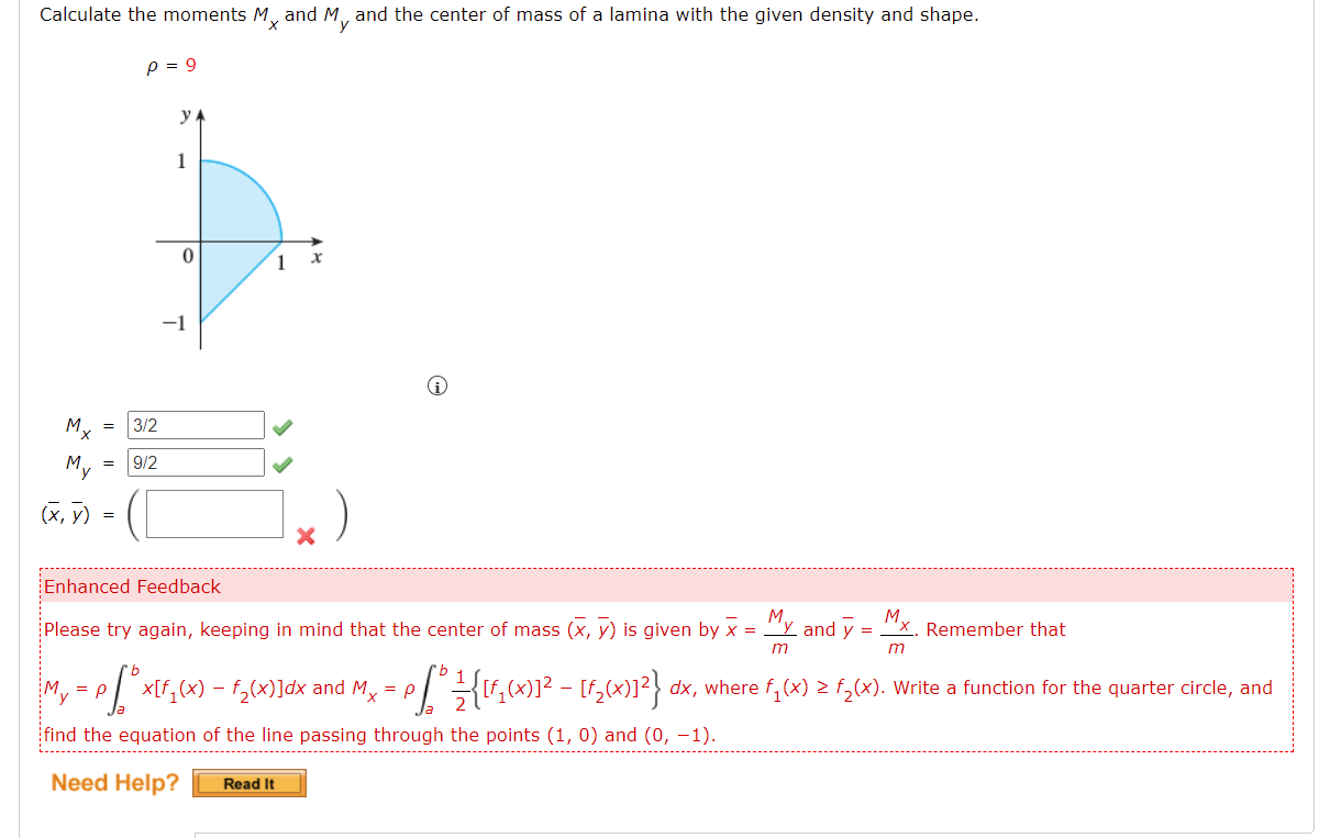 Solved Calculate the moments Mx and M and the center of mass