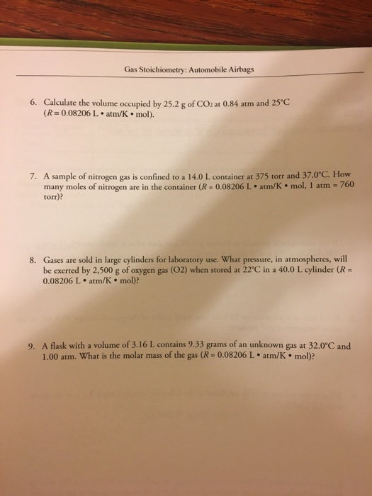Solved Gas Stoichiometry Automobile Airbags 6. Calculate