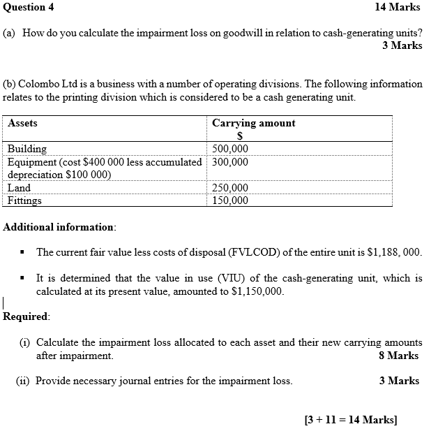 Question 4 14 Marks A How Do You Calculate The Chegg Com