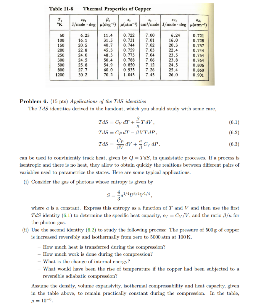 Solved Table 11-6 Thermal Properties of Copper CV, 'K | | Chegg.com