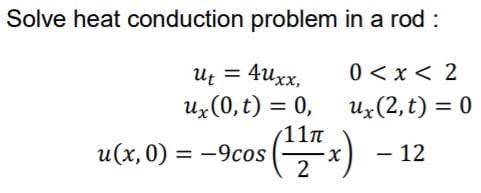 Solved Solve heat conduction problem in a rod : = Ut = 4uxx, | Chegg.com