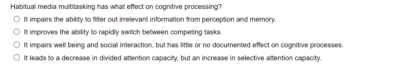 View of Solved Habitual media multitasking has what effect on | Chegg.com