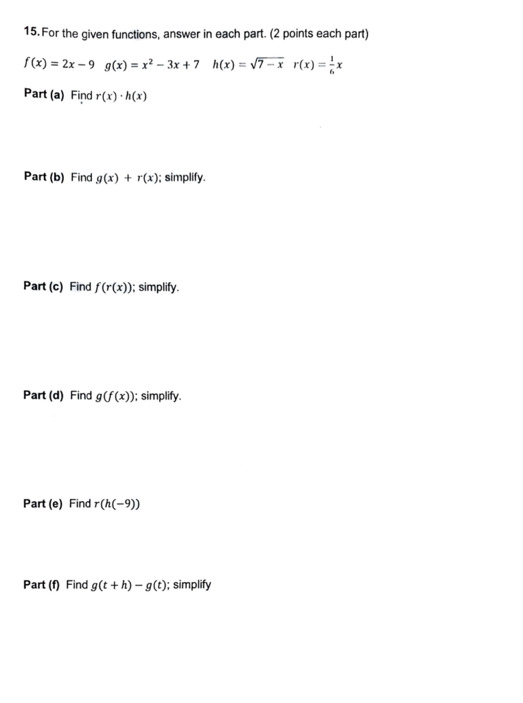 Solved 15. For the given functions, answer in each part. (2 | Chegg.com