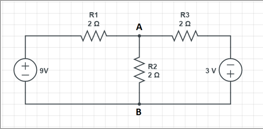 Solved R1 22 R3 222 D w M w M +1 9V R2 222 3 V (+] B | Chegg.com