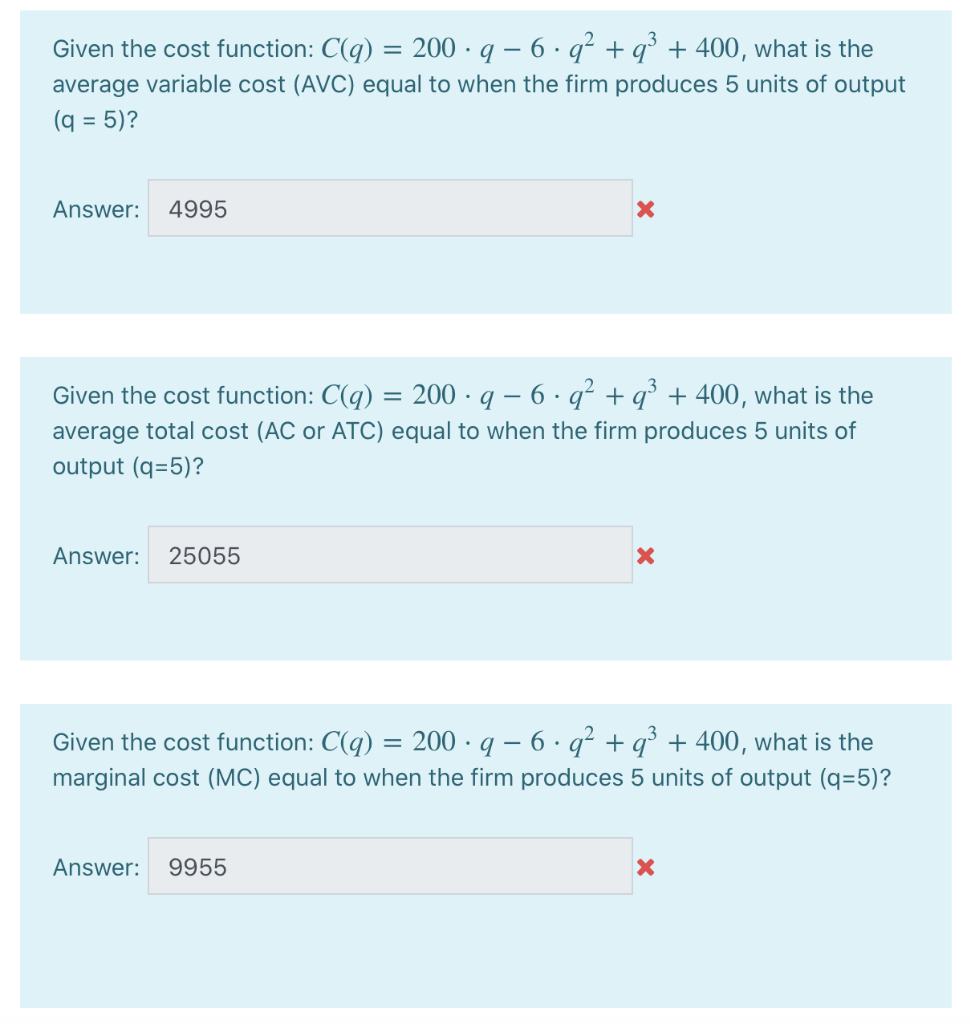 Solved Given the cost function: C(q) = 200 · 9 – 6.92 +93 + | Chegg.com